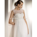 Empire Sheath Column Bateau Neck Floor-Length Chiffon Lace Draped Wedding Dress1